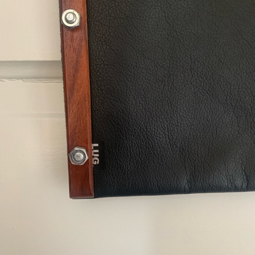 Vintage Industrial Black Leather Lug Purse